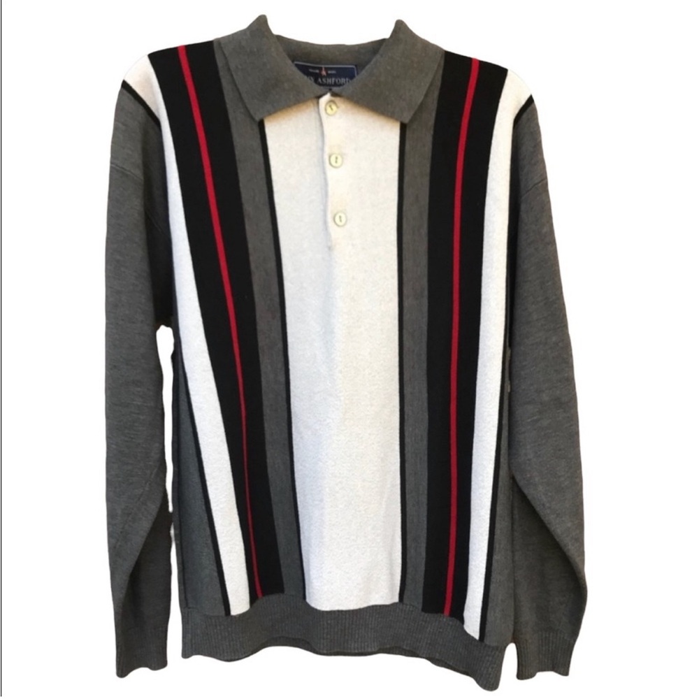 John Ashford Men’s Striped 1/4 Button Cobain Sweater Size Medium EUC